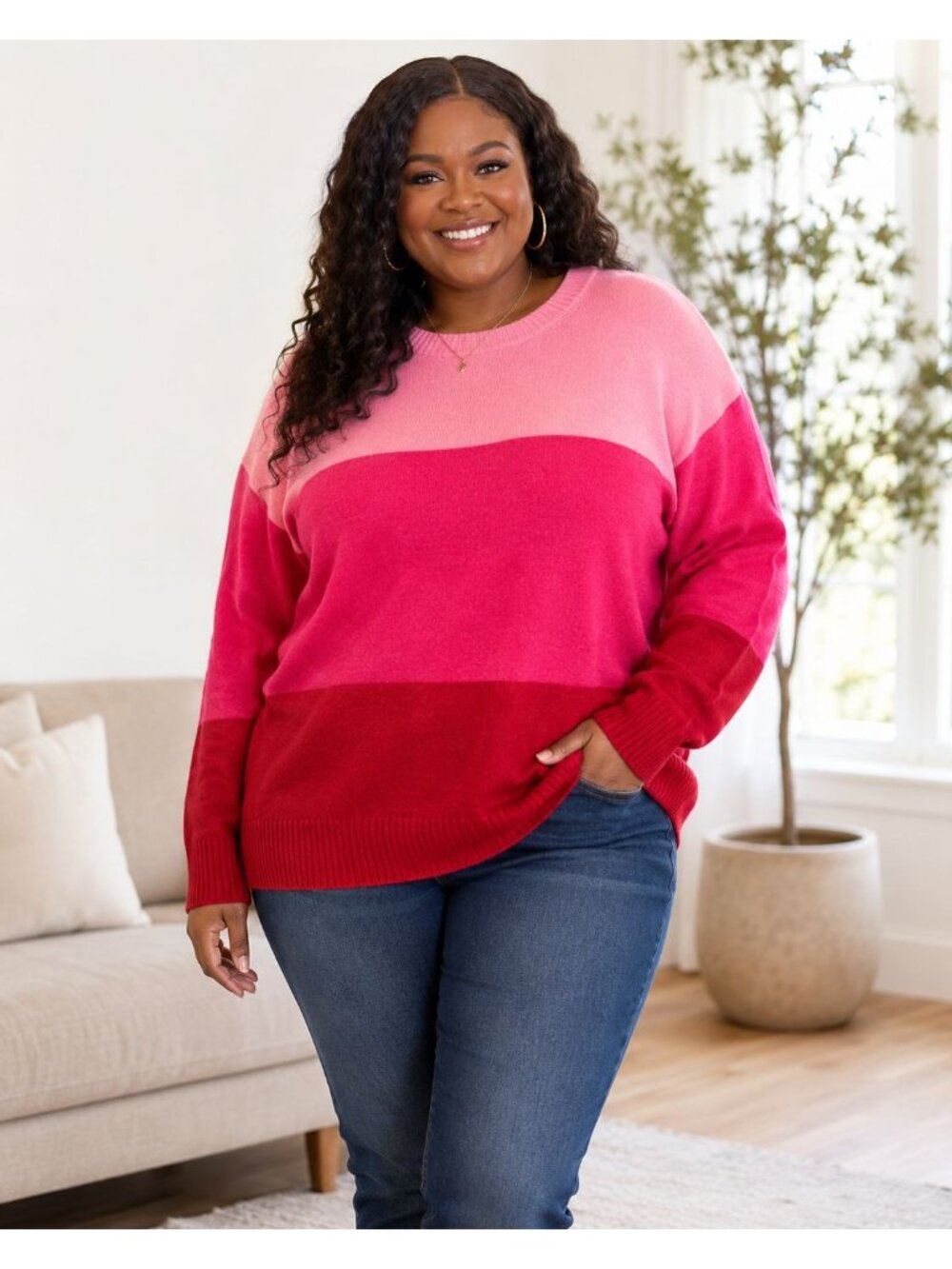 Torrid Vegan Cashmere Ombre Colorblock Sweater Pink Red Pullover 4X
